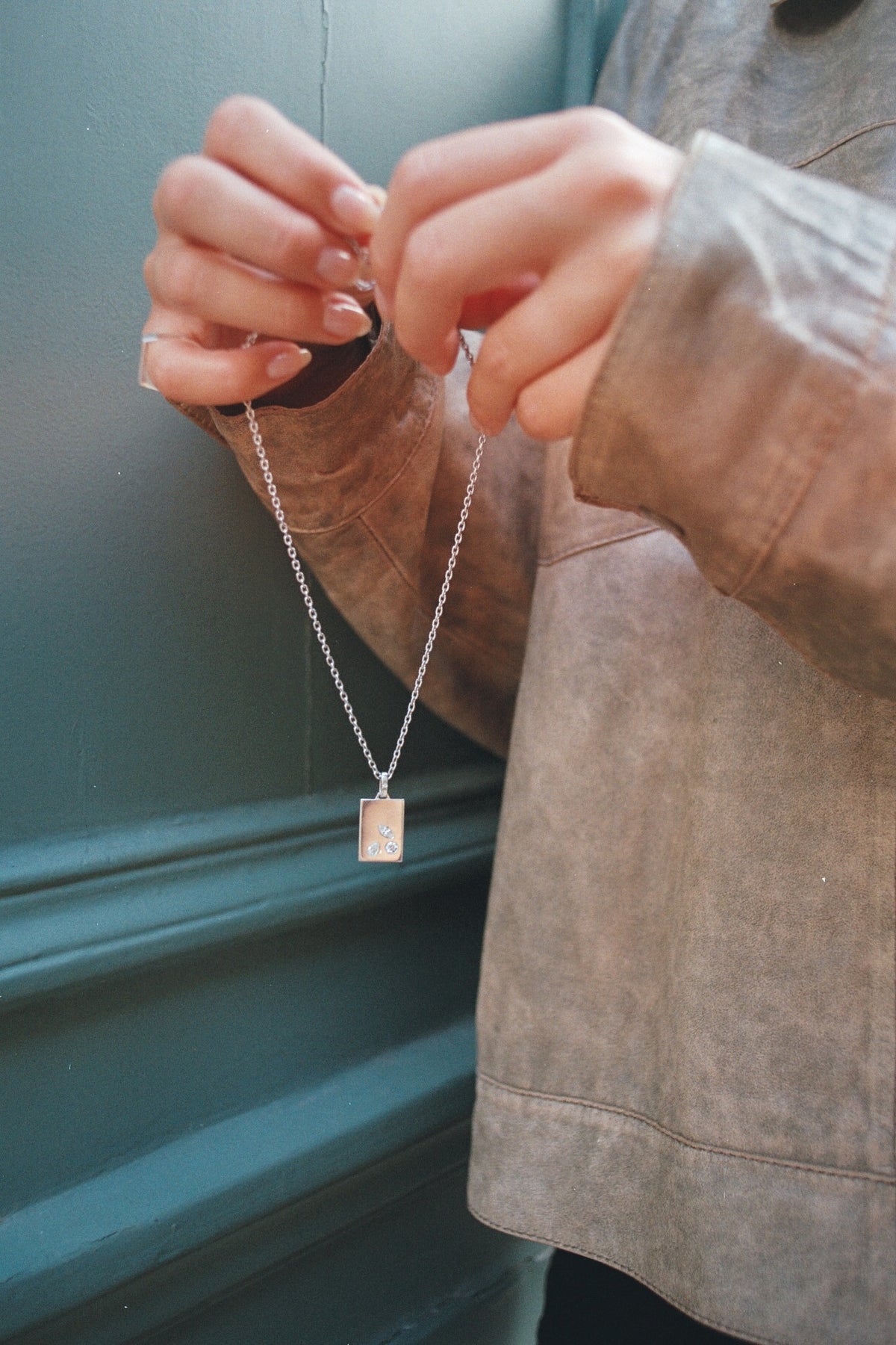 Collier Dog Tag Juniper Argent et Diamant