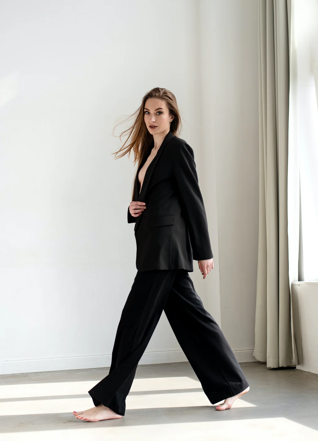 Notch Lapel Long Puff Sleeve Pea Coat