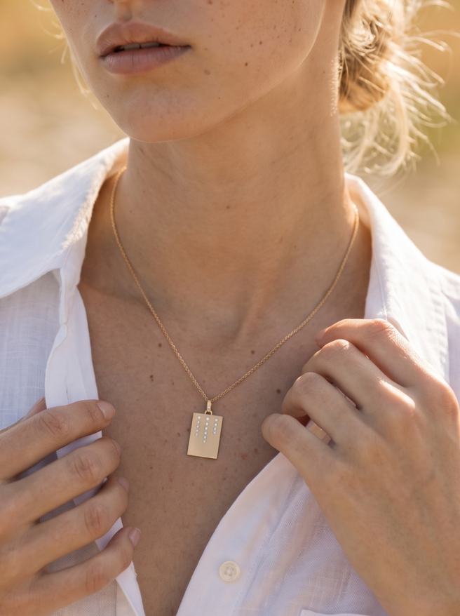 Willow Dog Tag Necklace Gold and Diamond