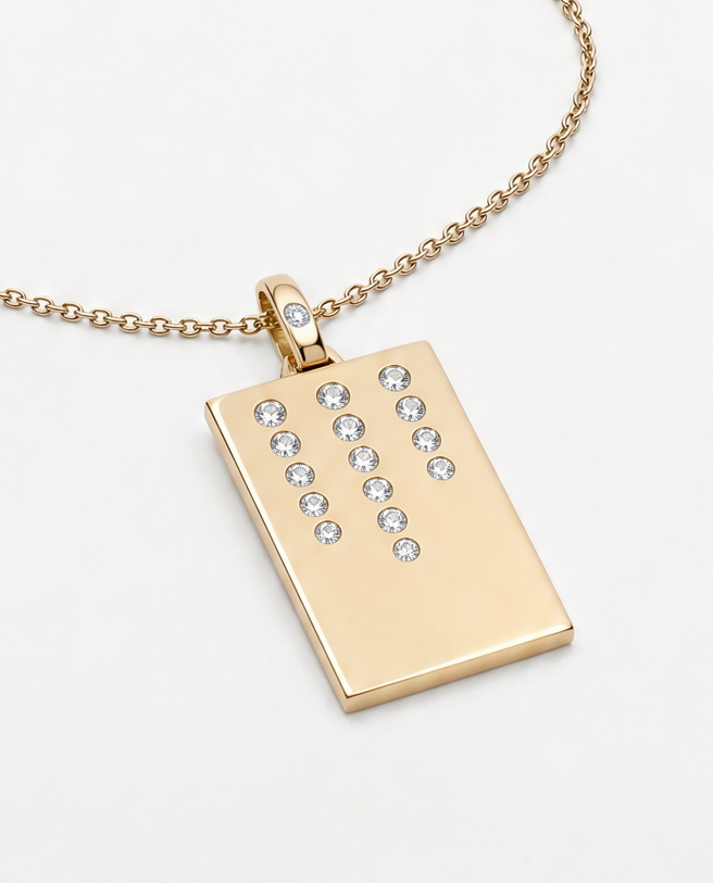 Willow Dog Tag Necklace Gold and Diamond