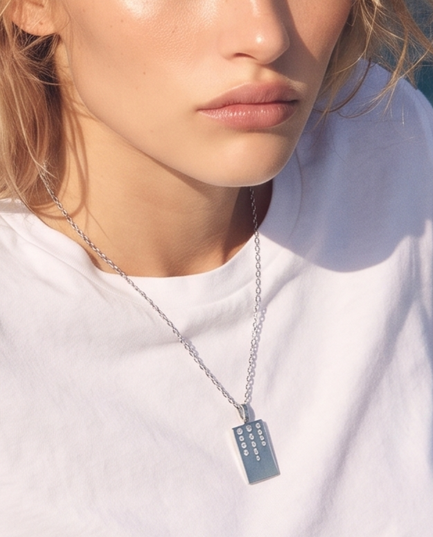 Willow Dog Tag Necklace Silver and Diamond