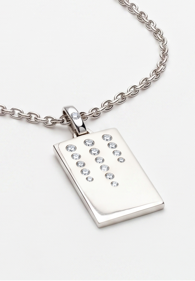 Willow Dog Tag Necklace Silver and Diamond
